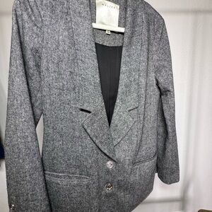 Gray Tweed Single-Breasted Blazer
